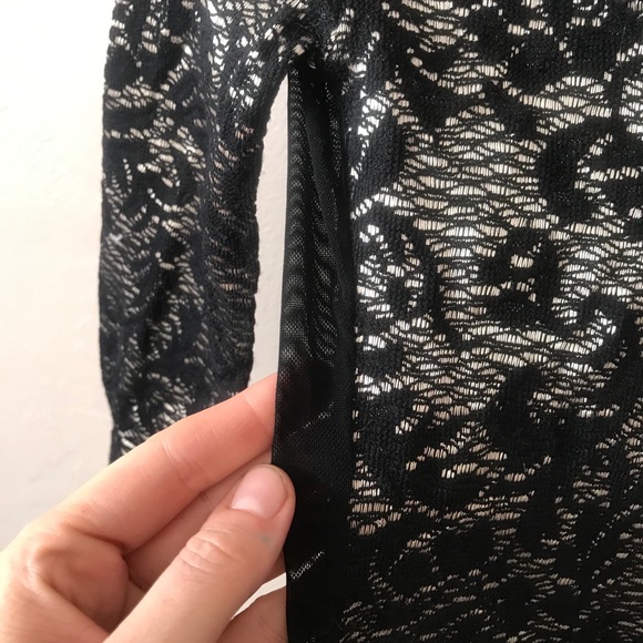 AKIRA Long Sleeve Black Gold Silver Lace Floral Short Bodycon Dress Holiday - Picture 4 of 11